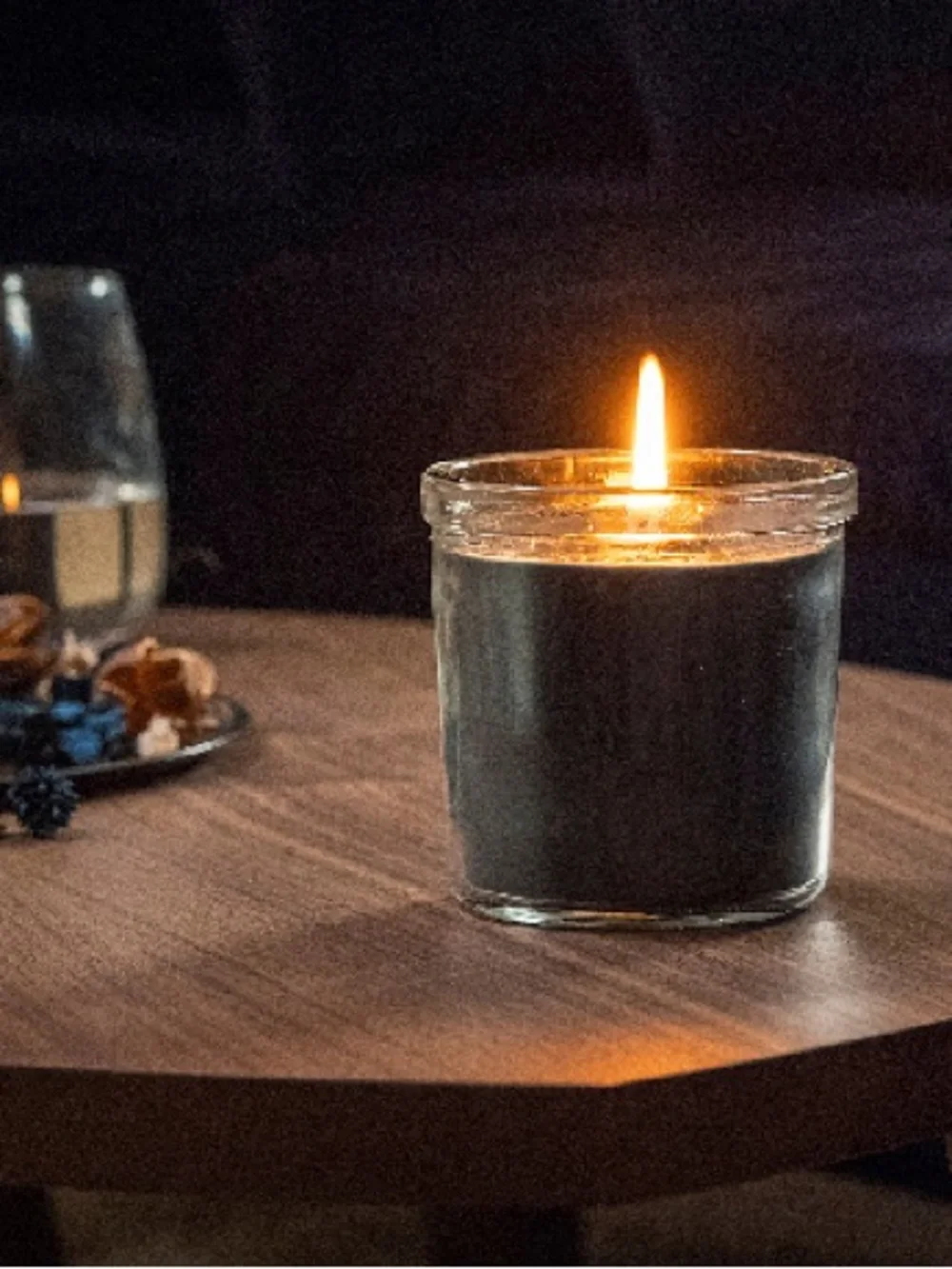 2 Ikea FRUKTSKOG Dark Blue Glass Scented Candle Vetiver Geranium Scandinavian